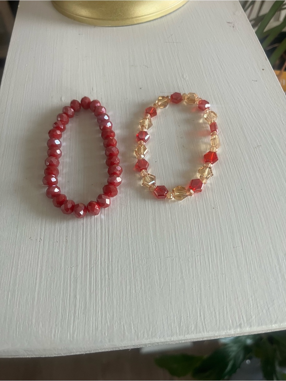 Red and Champagne Beaded Bracelet Set